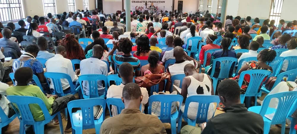Members of the congregation seated and listening